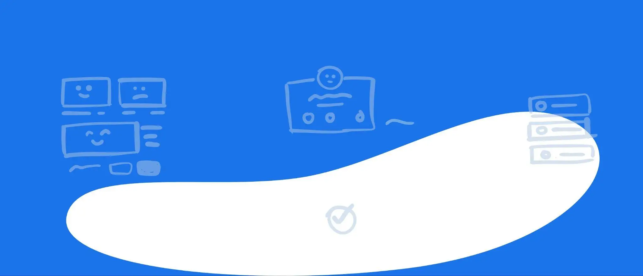 Abstract blue and white illustration with digital icons and server graphics