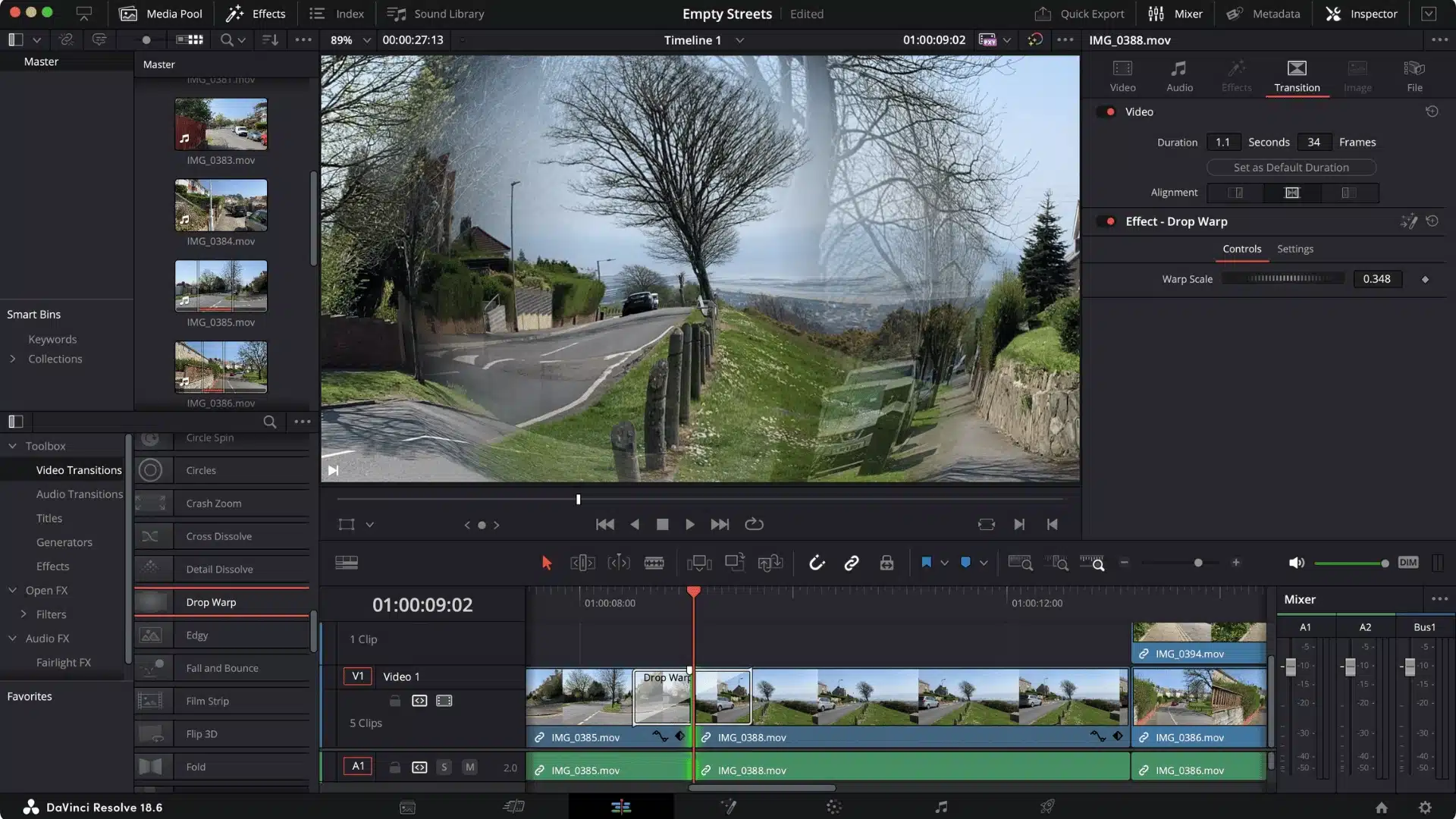 Video project timeline with multiple clips and editing tracks.