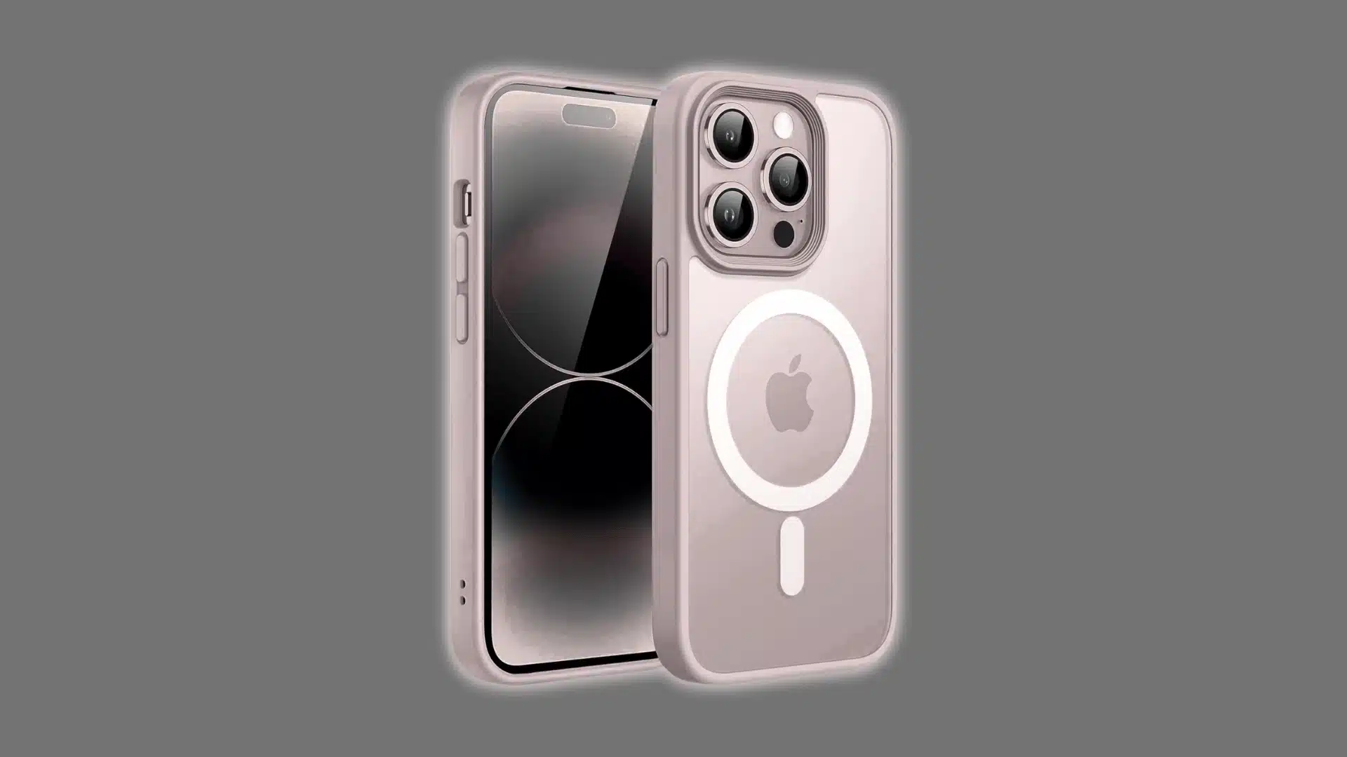 Two smartphones shown with clear MagSafe cases featuring circular magnetic rings on the back.