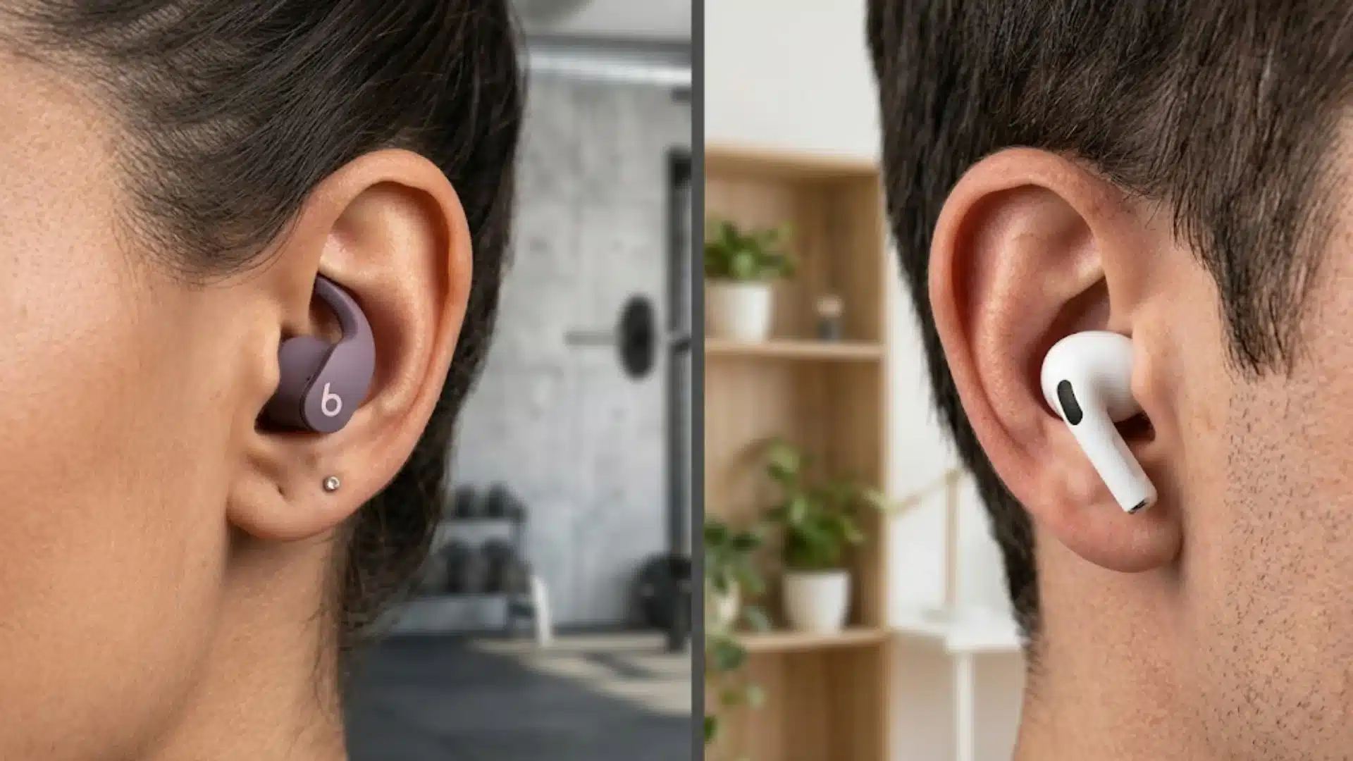 Beats Fit Pro and AirPods Pro shown in separate ears for a side-by-side fit comparison