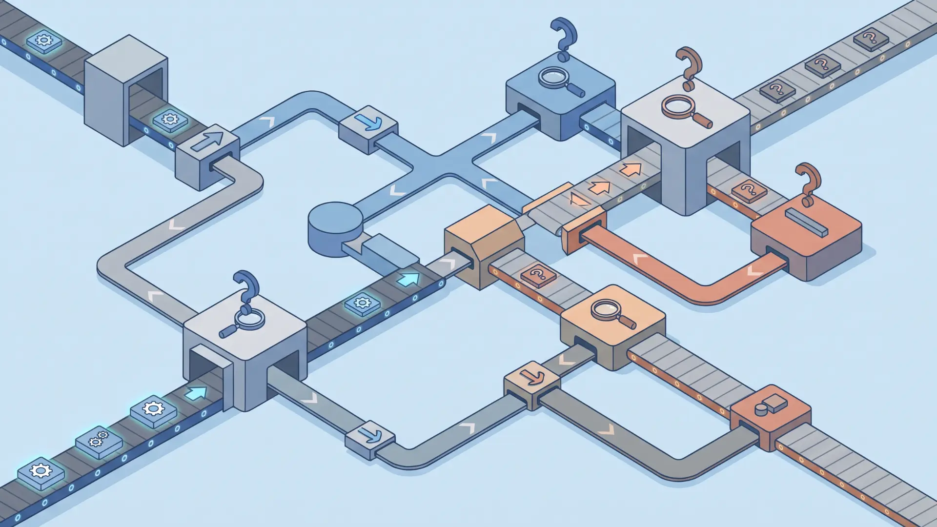Business workflow showing automation rules and human decision points