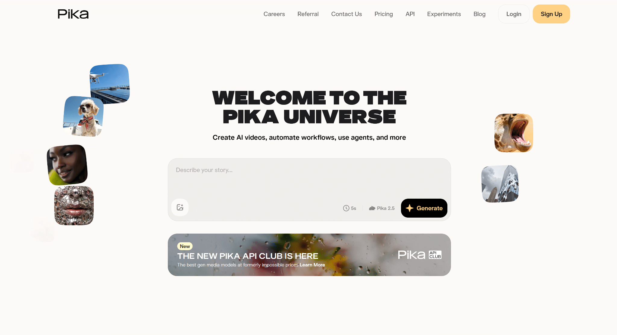Website homepage with abstract icons, search bar, and welcome message on white background
